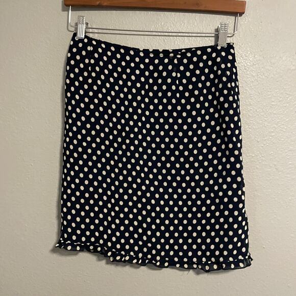 Vintage PME Womens Mini Wrap Skirt IT 44 US 8 Navy Polka Dot Ruffle Office Siren - Picture 2 of 7